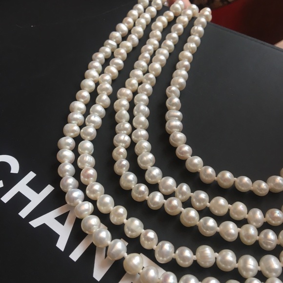 Genuine Freshwater cultured Pearl 5strand necklace - Picture 5 of 11